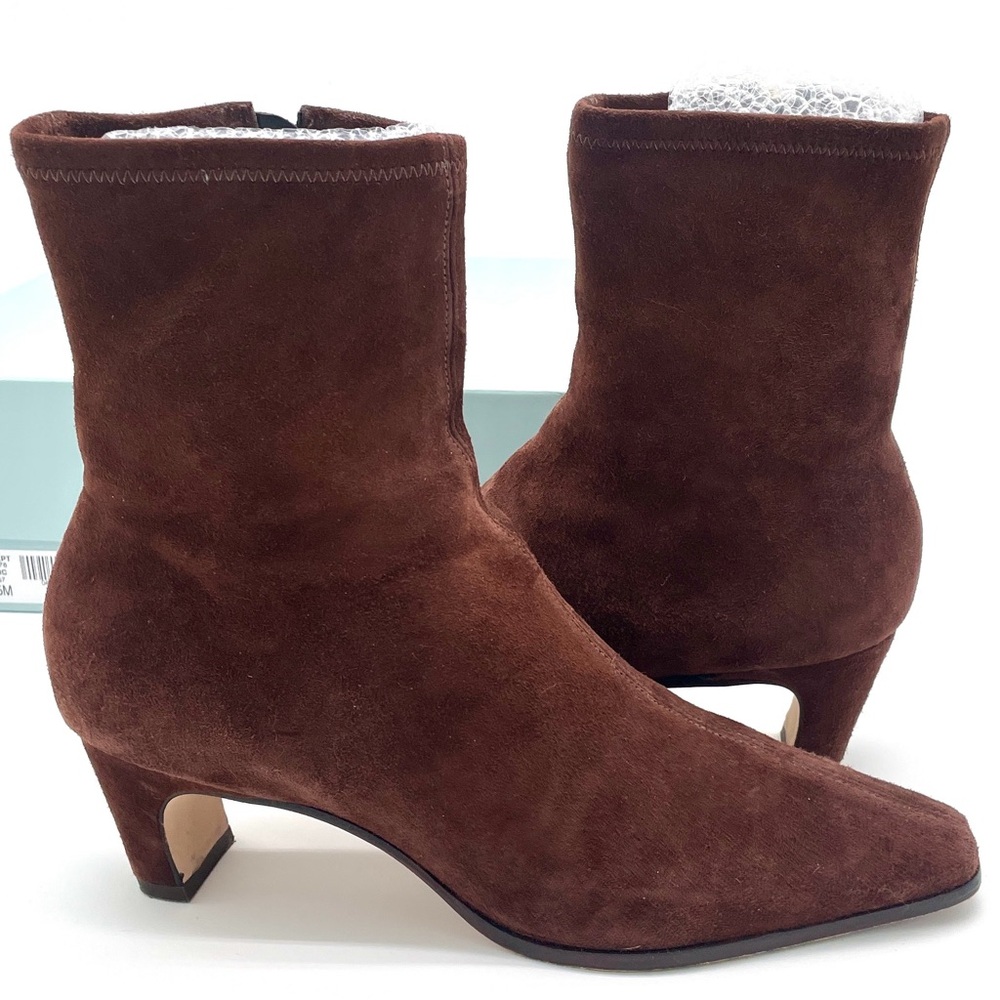 A. MELANI suede stretch sock bootie leather sole low heel 8.5 Mae brown - Picture 3 of 8